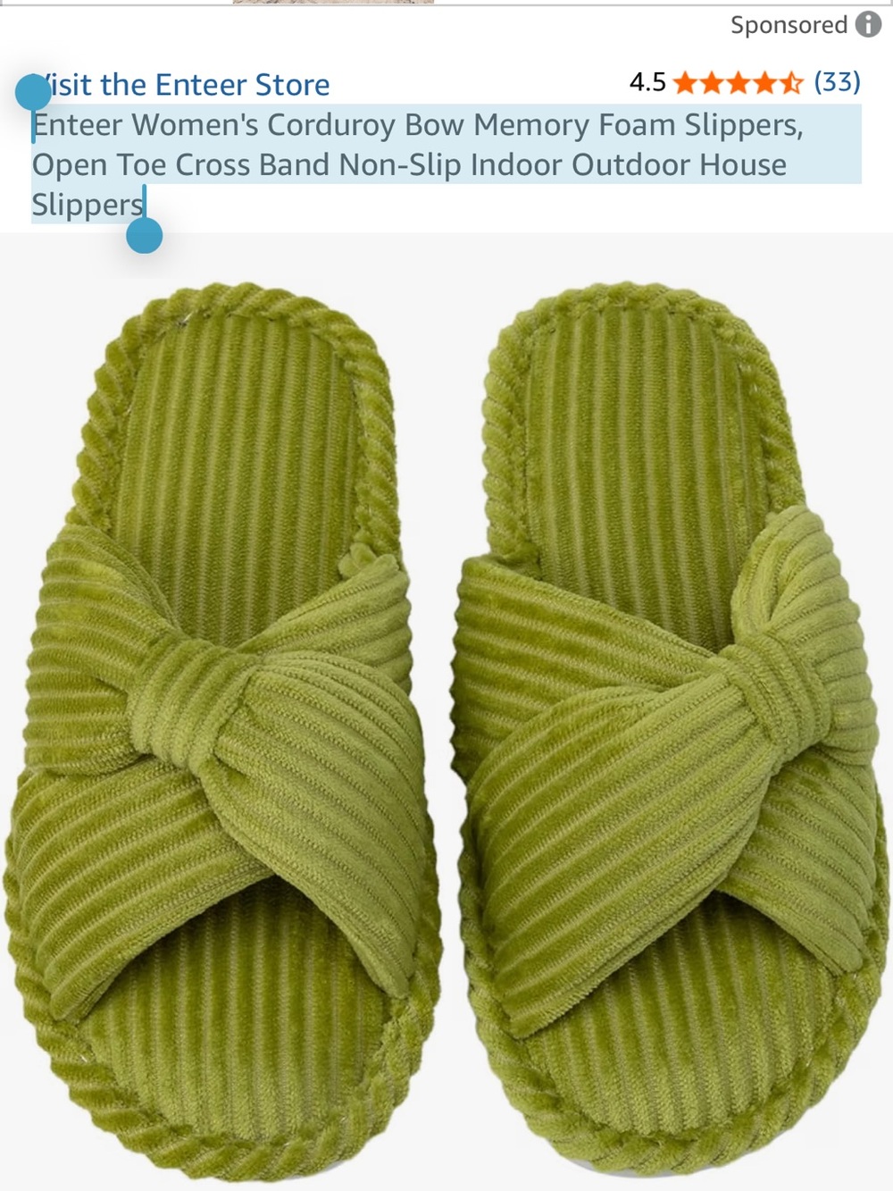 Corduroy Bow Slide Kids Shoes in Green